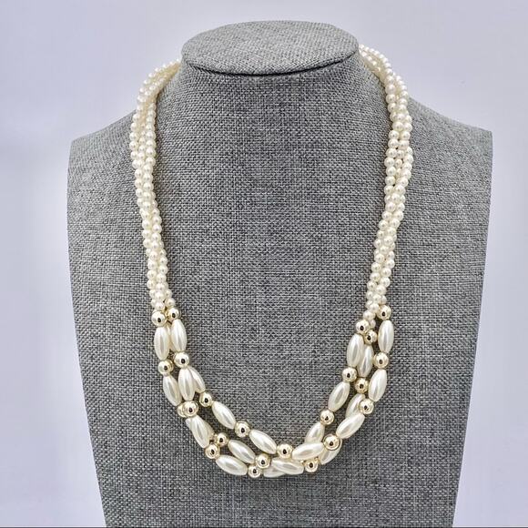 Vintage Twist Multi Strand Plastic Pearl Necklace - Picture 1 of 13